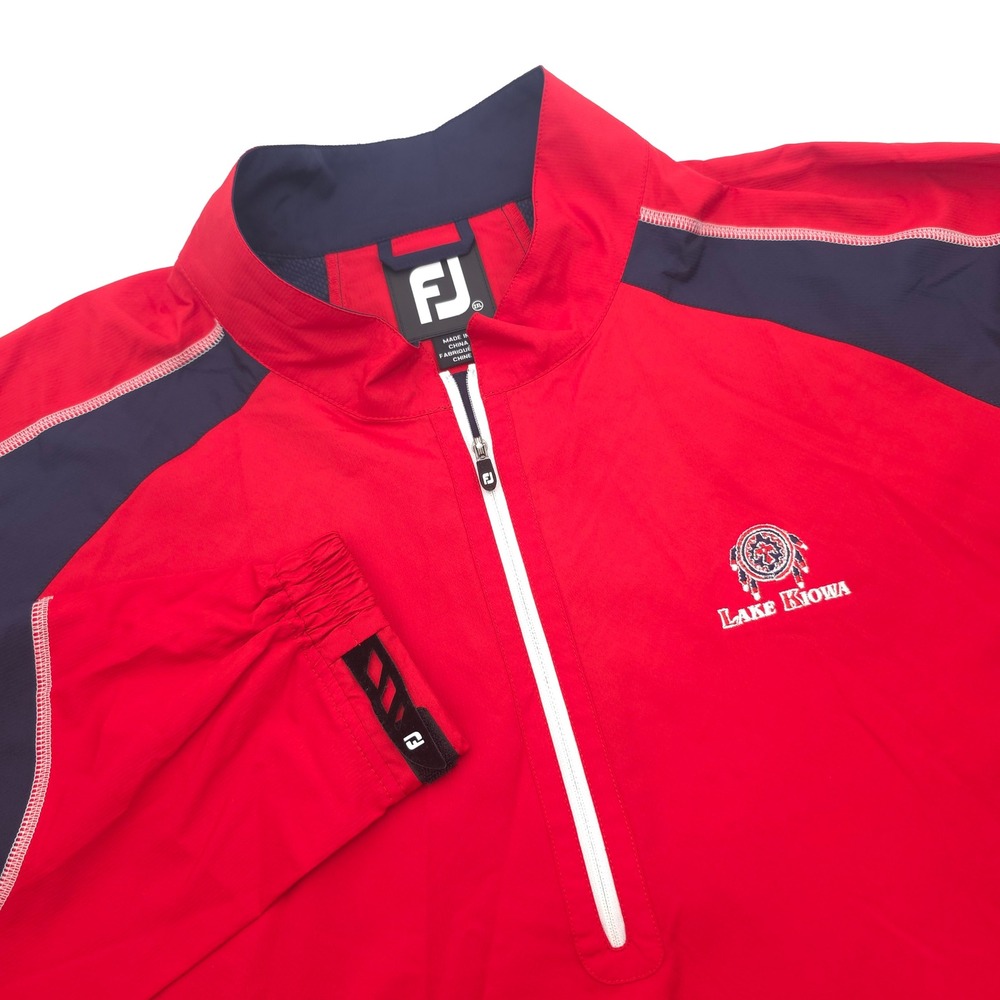 FootJoy Lake Kiowa Golf Pullover Mens 2XL Red Navy Blue 1/4 Zip Windshirt
